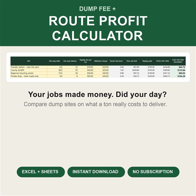 Preview of the Dump Fee + Route Profit Calculator spreadsheet