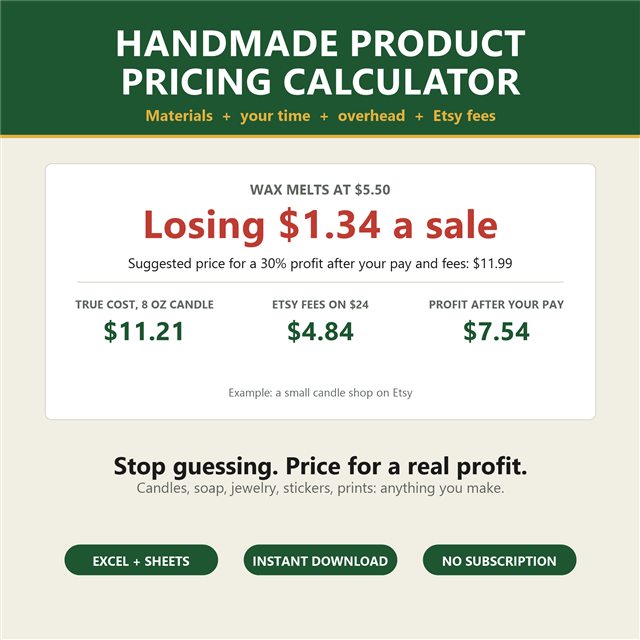 Preview of the Handmade Product Pricing Calculator spreadsheet