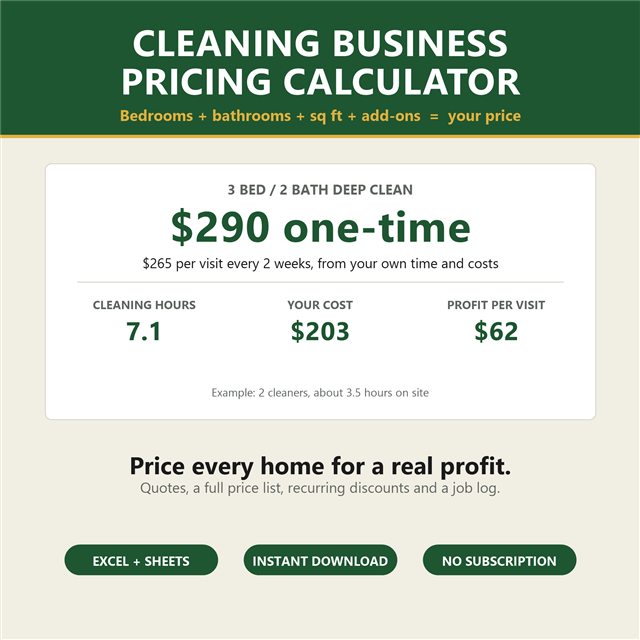 Preview of the Cleaning Business Pricing Calculator spreadsheet