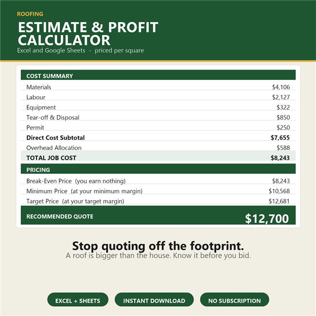 Preview of the Roof Repair Estimate & Profit Calculator spreadsheet