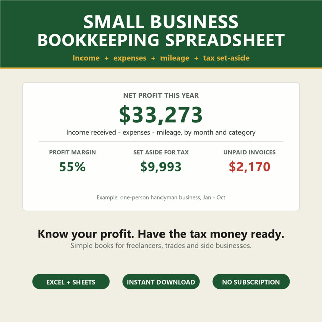 Preview of the Small Business Bookkeeping Spreadsheet