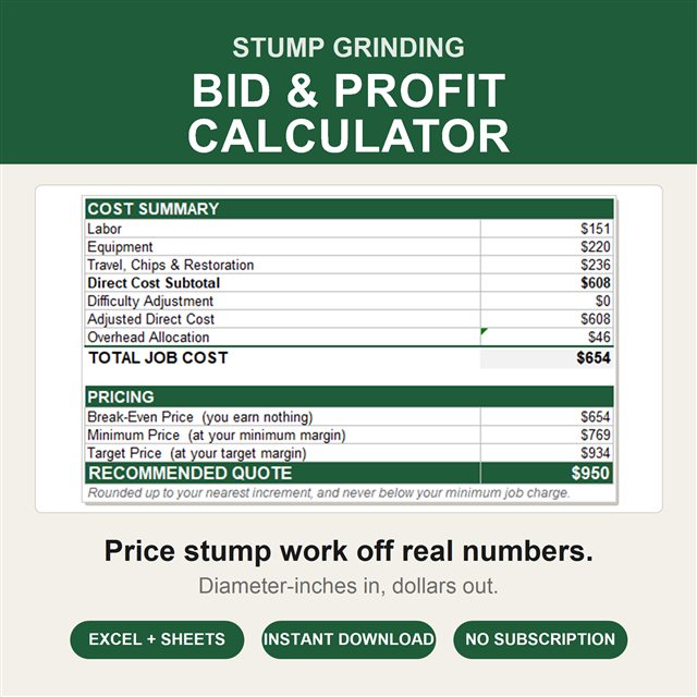 Preview of the Stump Grinding & Removal Calculator spreadsheet