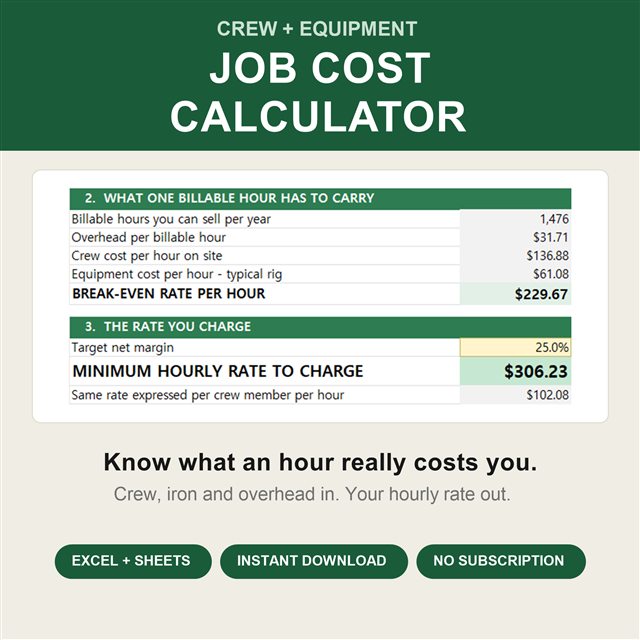 Preview of the Crew + Equipment Job Cost Calculator spreadsheet
