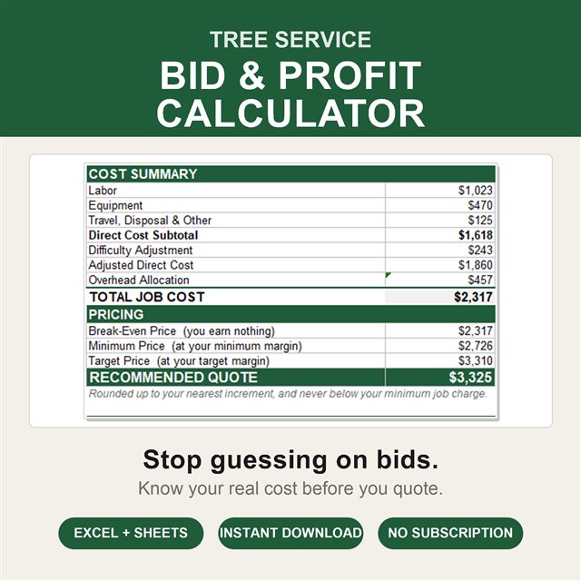 Preview of the Tree Service Bid & Profit Calculator spreadsheet